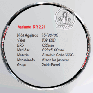 Llanta Clincher R.28 doble pared RR.2.21 fixie (36ag.)